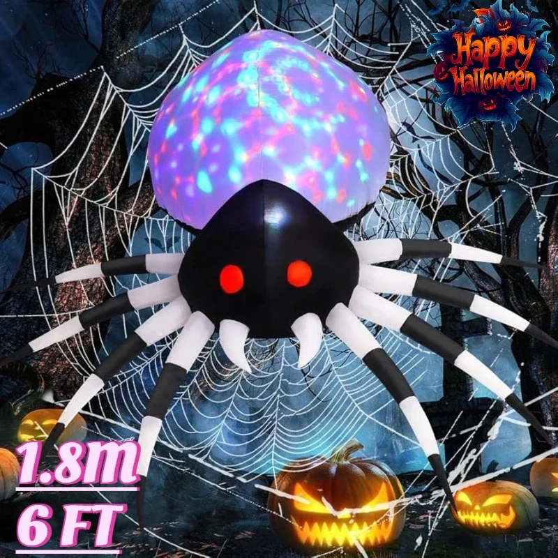 6FT Inflatable Toy Halloween Spider Holiday Decoration with Magic Light Blow Up Inflatables Christmas Supplies for Outdoor