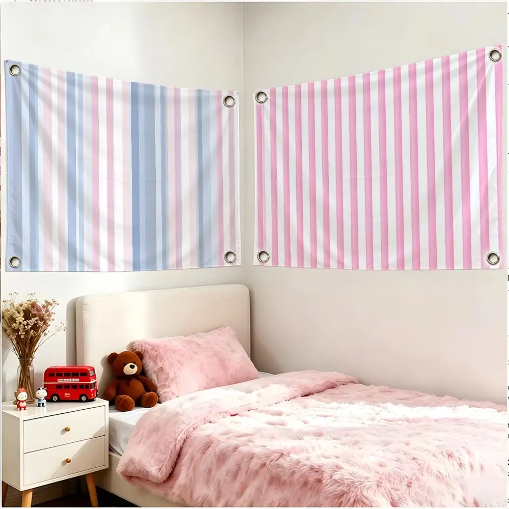 Chic Minimalist Colorful Striped Pattern Flags Borderless Four Ring Ornament Indoor Outdoor Decoration Quick Hang Install