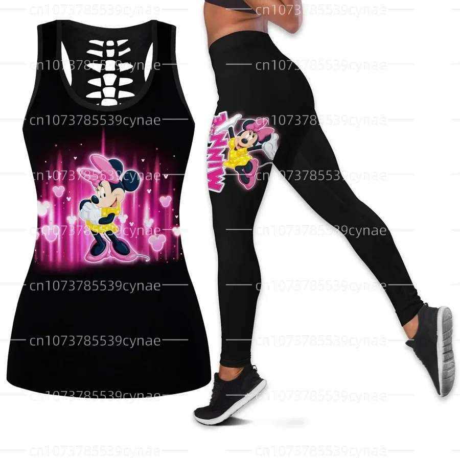 2024 Disney Minnie Mouse Set Pakaian Yoga Wanita Mickey Yoga Ongga + Legging Yoga Untuk Kebugaran Setelan Olahraga Tank Top Le