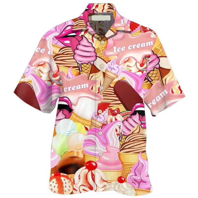 Trendy Cool Skull Ice Cream Shirts Loose Comforts 3D Print Y2k Hawaiian Shirt Vacation Beach Party Tops Men Short Sleeves Shirts