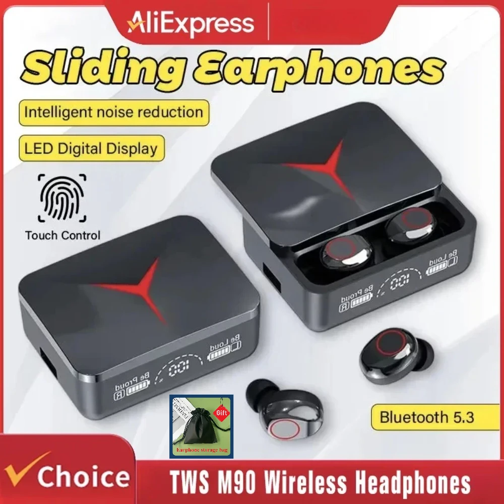 

Bluetooth 5.3 M90 TWS Earphones: Wireless Headphones with Touch Control, HIFI Stereo, Sound Reduction and Mic