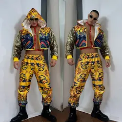 Vintage Hip Hop Jazz Dance Outfit Men Dancer Team Singer Imperial Robe Stage Performance Costume Party Show Festival Clothing
