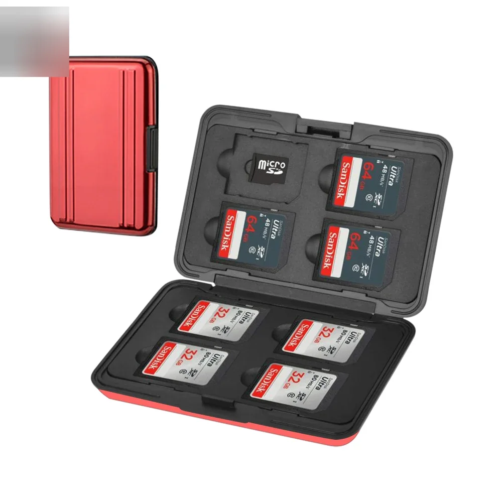 

Silver Micro SD Card Holder SDXC Storage Holder Memory Card Case Protector Aluminum Case 8 Solts for SD/ SDHC/ SDXC/ Micro SD
