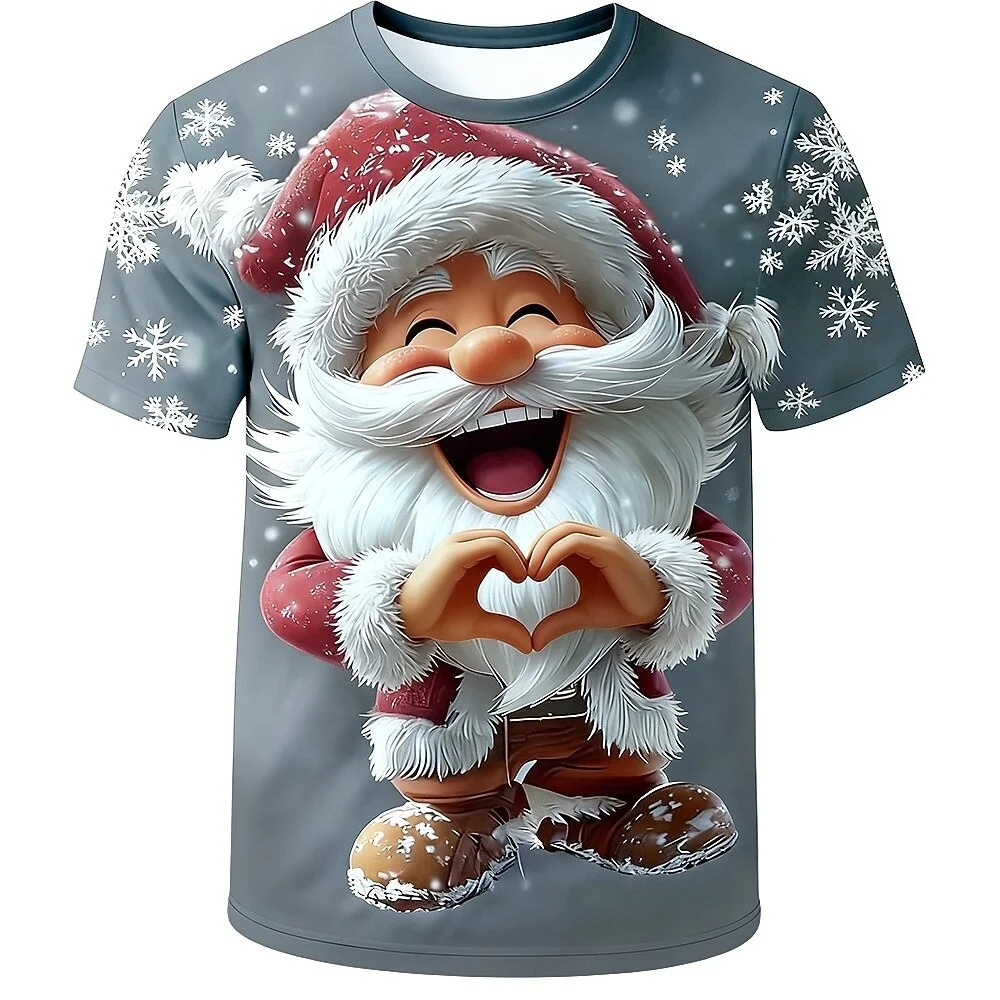 

Summer Cute Santa Claus Men's T-shirt Christmas Element Pattern Printed Loose Tees Outdoor Hip Hop Fashion Harajuku Men Clothing