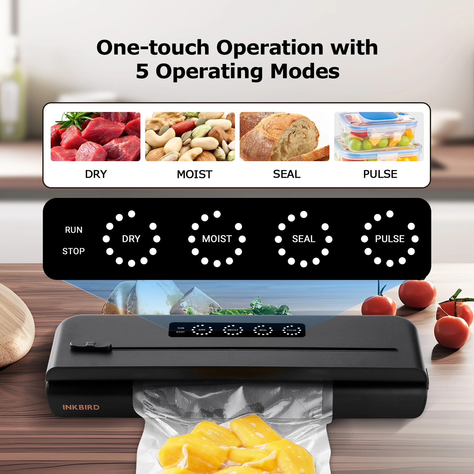 Inkbird-máquina Seladora a Vácuo com Cortador Embutido Sistema Automático de Vedação a ar Indicador Led para Armazenamento de Alimentos Pcs