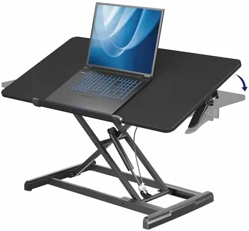 36 inch Height Adjustable Tilting Stand Up Desk Converter, Quick Sit to Stand Single Top Keyboard Riser, Laptop
