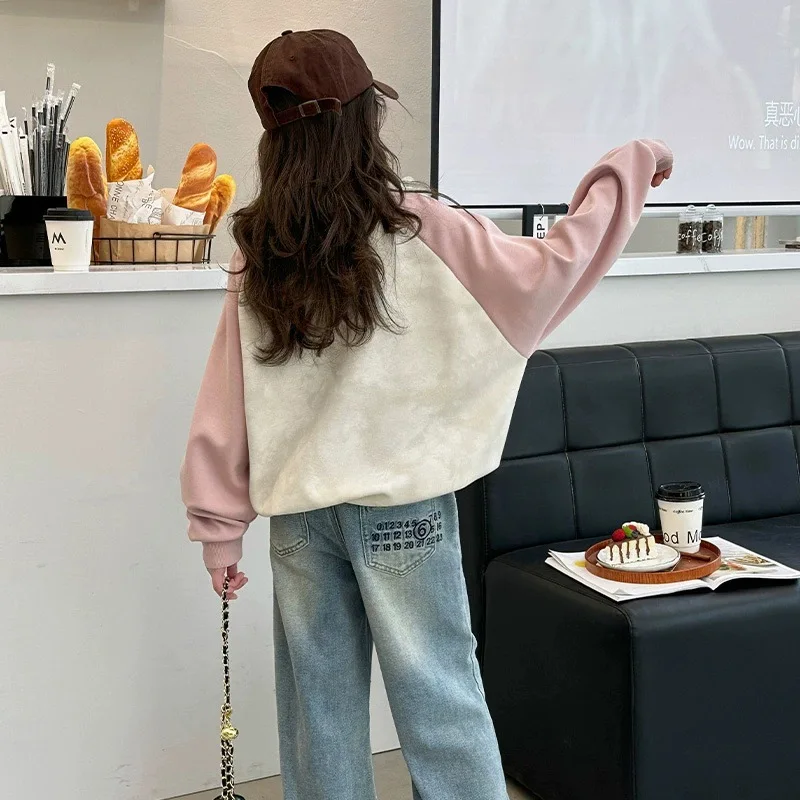 2025 الشتاء الخريف موضة المرقعة الفتيات ملابس المراهقين القلب هوديس بلوزات فضفاضة بلايز الاطفال تي شيرت 4 6 7 8 9 10 12 سنة