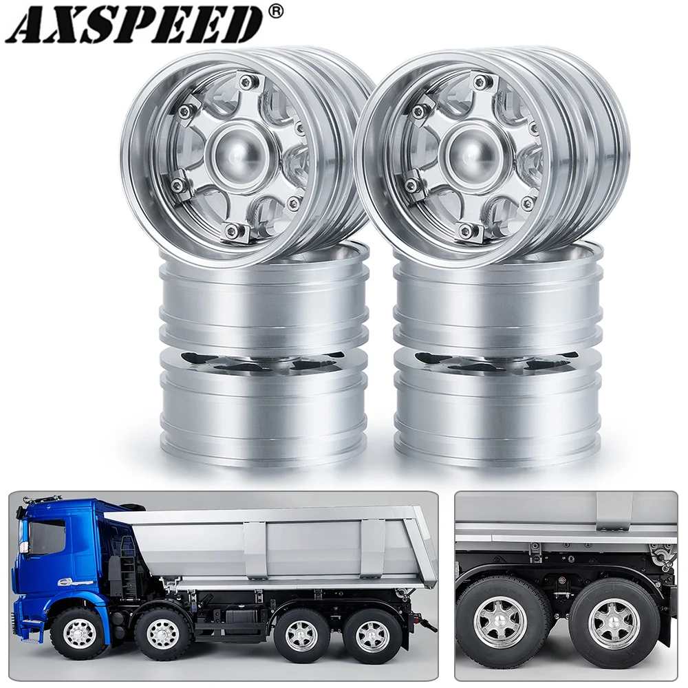 AXSPEED Tamiya Rear Wheel Rim Aluminum Alloy 6 Spokes Wheel Hub for 1/14th Scale RC Tractor Truck Trailer Tipper Cargo Car Parts