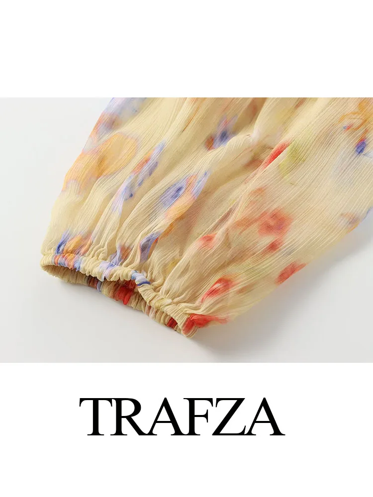 TRAFZA-camisa holgada con manga abombada para Mujer, camisa informal elegante con cuello en V, Top versátil de verano