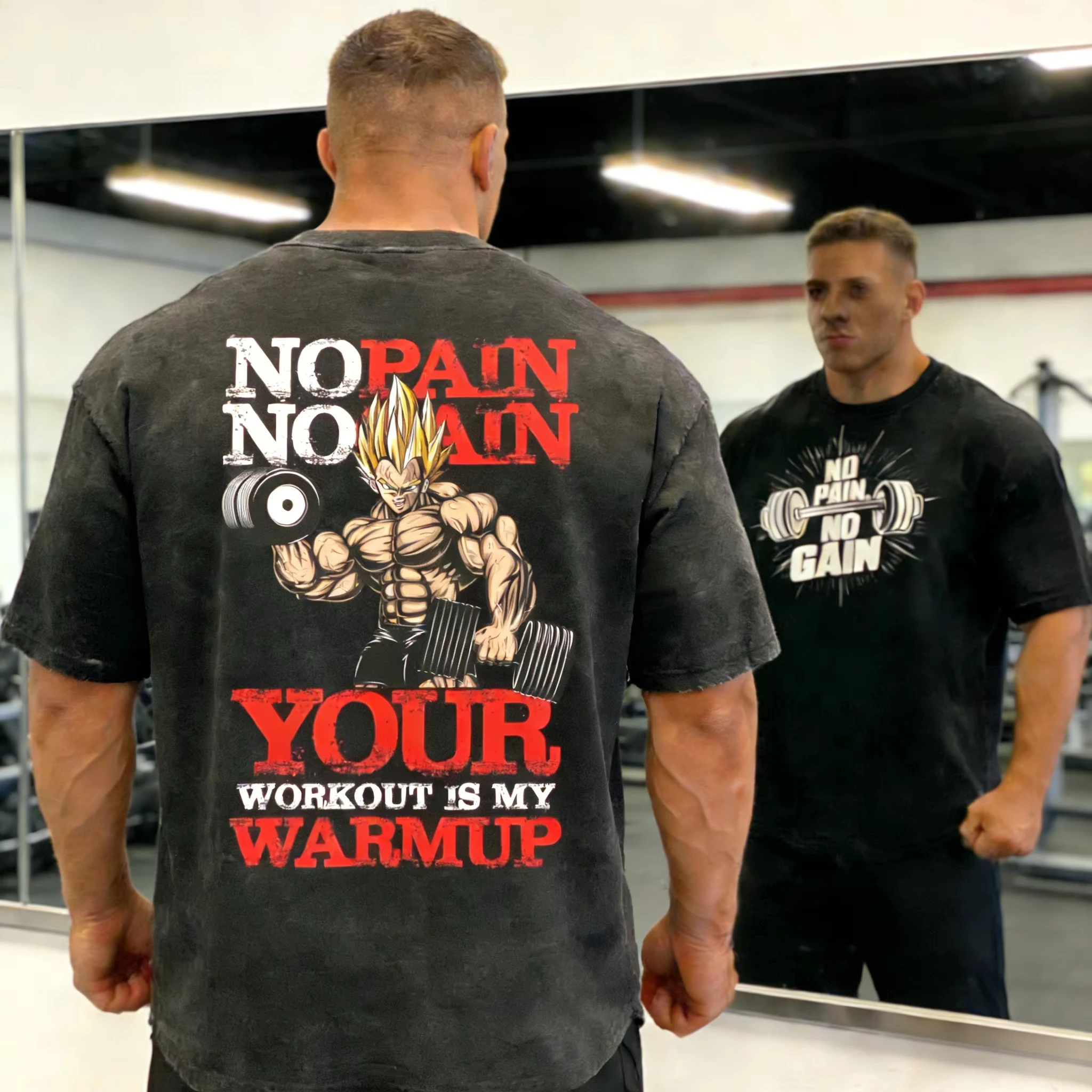 

2026 Summer Dragon Ball Nostalgic Gym Men's Washed T-Shirt 100% Cotton "Your Workout Is My Warmup" Print Oversized Kids Casual