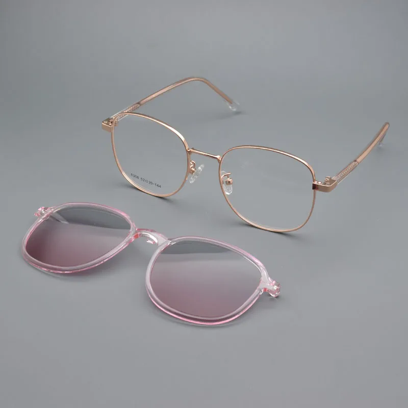 

Round Frame eEyeglasses Frame With Magnetic Sunglasses Cover Lenses Sunglasses Frame Myopia Glasses Frame Big Frame Rose Gold