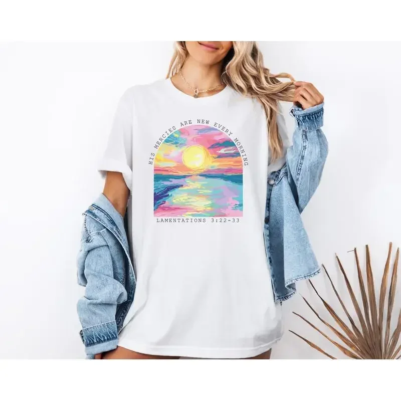 T-shirt chrétien - Ses miséricordes sont neuves chaque matin - Verset biblique - Foi religieuse - Femme - Jésus
