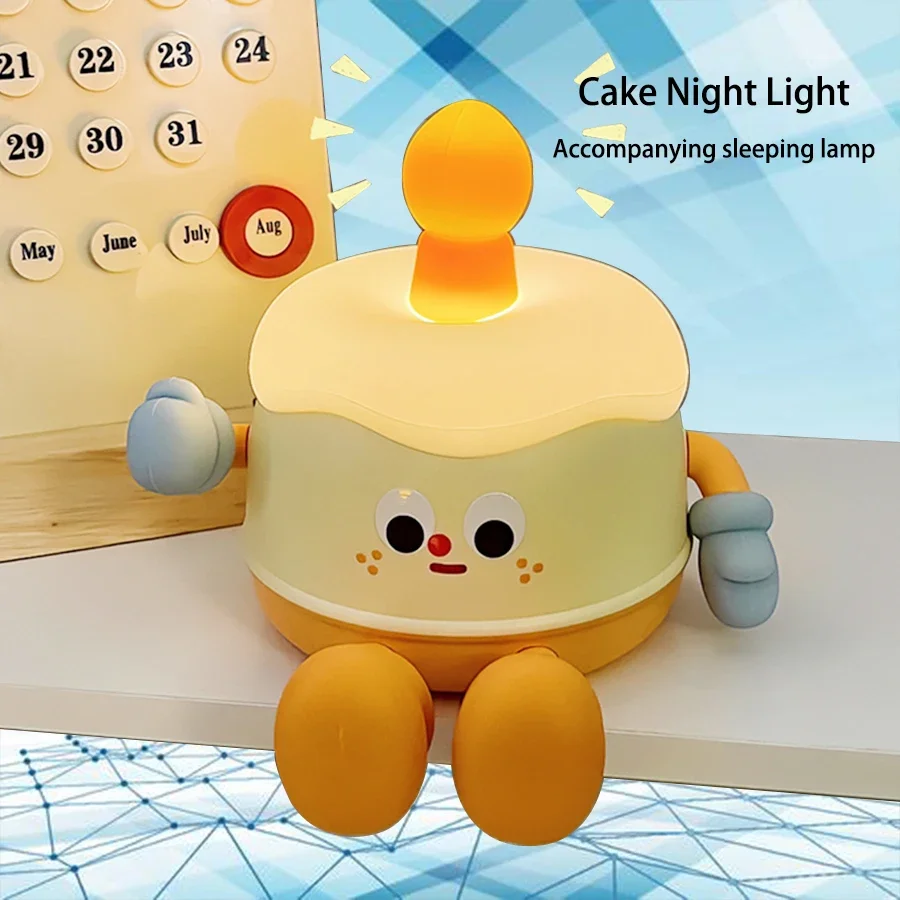 Birthday Cake LED Night Light Soft Silicone Touch Sensor Night Lamp Bedside Table Bedroom Decoration Baby Kids Children Gifts