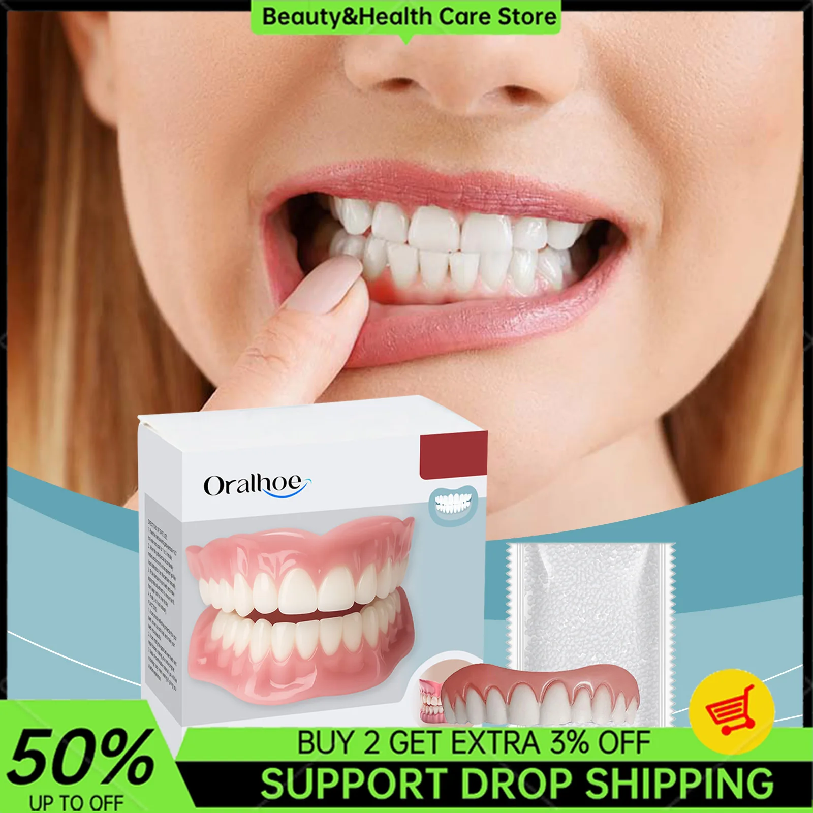 

New Silicone Denture Set Fit Temporary Orthodontic Teeth Dentures Fake Tooth Oral Hygiene Care Whitening Simulation Braces