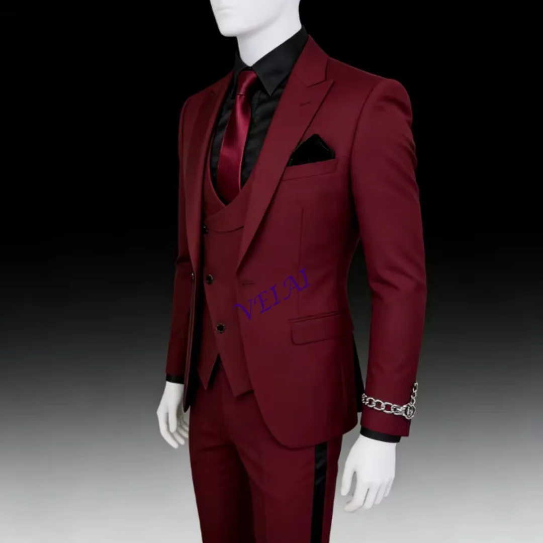 

Customized3 Pieces Slim Fit Men's Tuxedo Suits Formal Business Groom Costume for Wedding Party Prom - Jacket Pant Vest Set