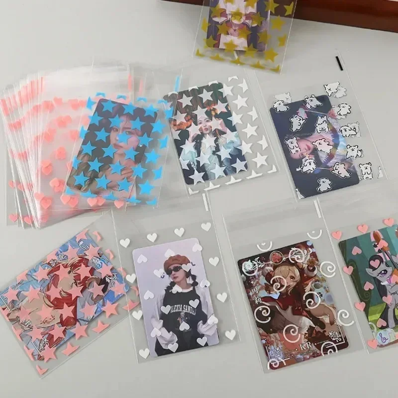 50pcs/set Transparent Stars Kpop Photo Card Holder Bag Self-adhesive Packaging Bag Game Card Film Protector Cover Case Sleeve