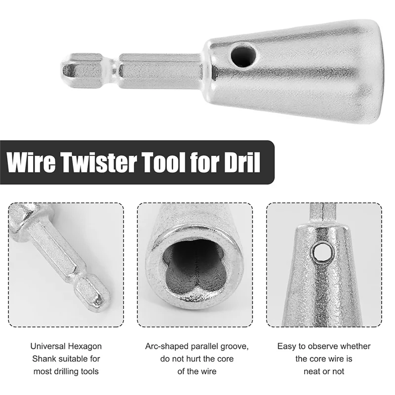 A26F-3 pezzi Twister per dado metallico per trapano, codolo esagonale da 1/4 di pollice, set di strumenti per elettricisti professionali, twist per cavi 9-22 AWG