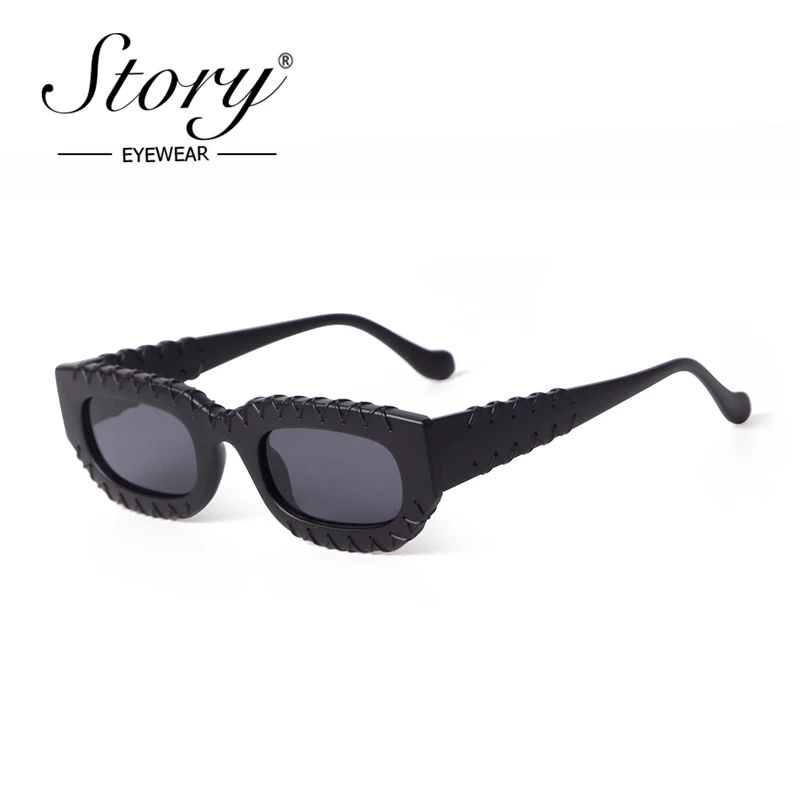 STORY Fashion Fake Woven Rope Rectangle Sunglasses Women Men Brand Designer Trendy Unique Oval Sun Glasses gafas De Sol S2507D