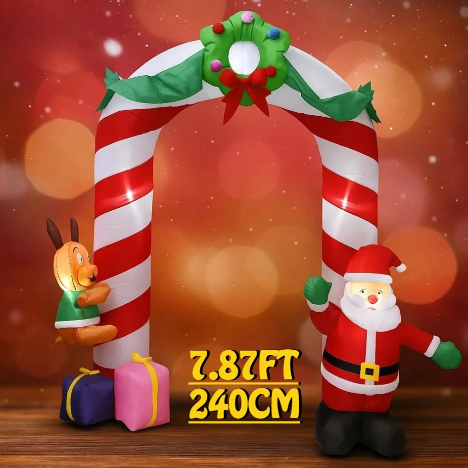 7.87フィートの膨らませるおもちゃのアーチ、動物、サンタ、ギフトボックス、LEDライト付き、クリスマスの庭の飾り、家の装飾、お祝いのギフト