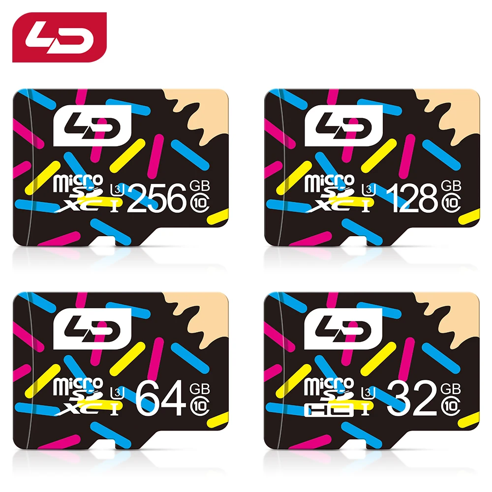 بطاقة ذاكرة LD High Speed Class 10 Micro SD - 256/128/64/32/16GB U3 تصنيف تخزين قابل للتوسيع للهواتف الذكية والكاميرا والمراقبة