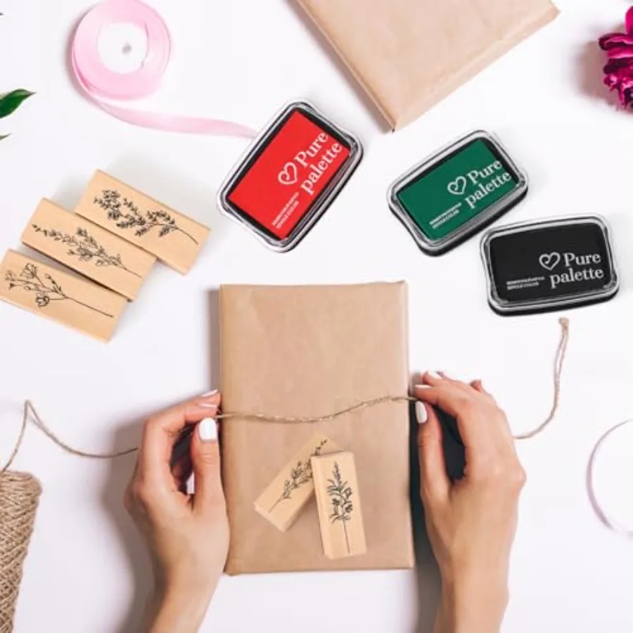 8 Pieces Vintage Rubber Stamps Decorative with 3 Colors Ink Pad Wooden Plant Flower Stamps Set for DIY Craft, Scrapbook, Letter view 6