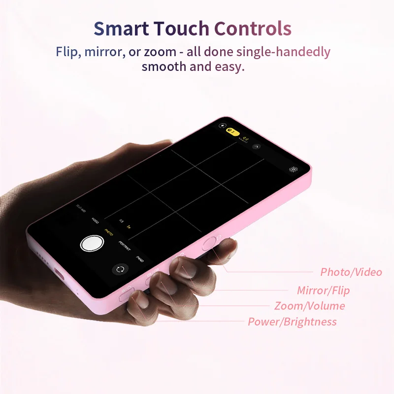 شاشة Shimbol CP5 Lite 2 للهاتف Vlog Selfie مقاس 5 بوصات شاشة كاميرا خلفية عالية الدقة للبث، TikTok، iPhone 16/15/14/13