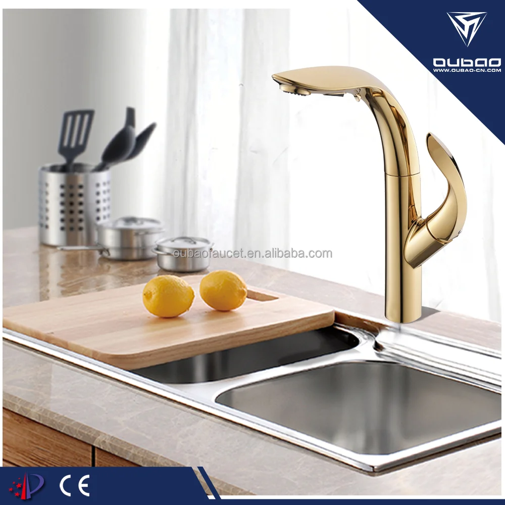 Luxury Brass Pull Out Faucet Gold Kitchen Sink Faucet