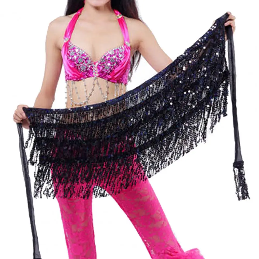 Gonna pancia donna paillettes Decor accattivante viscosa danza del ventre Hip Stage Dance Wear