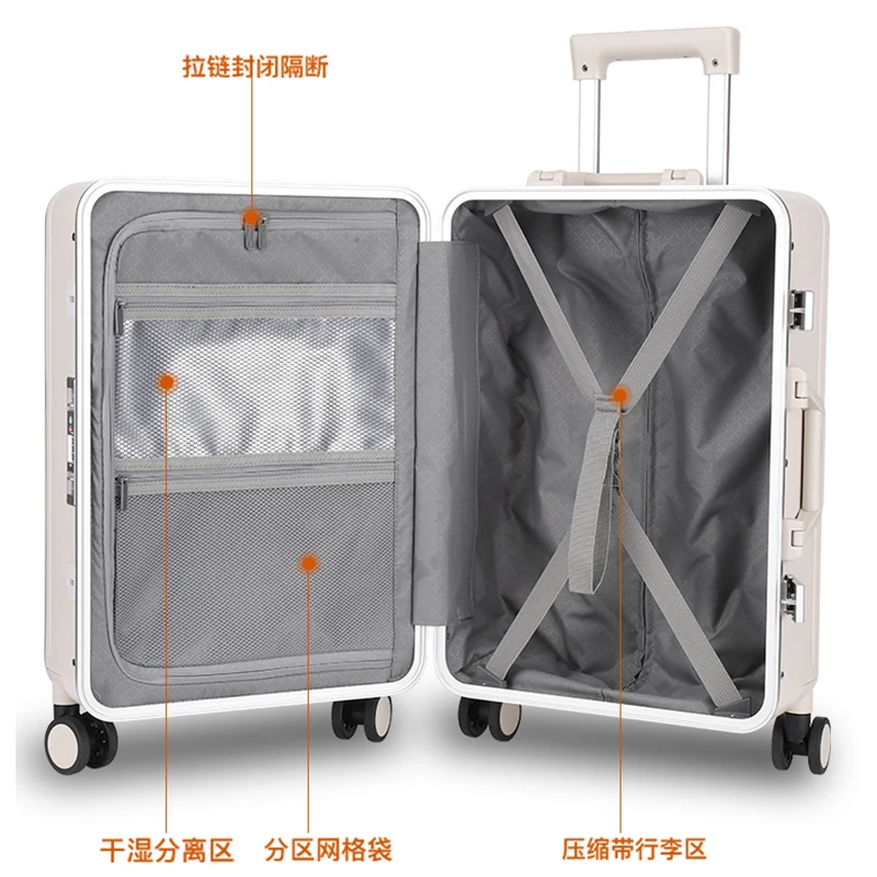 ใหม่กระเป๋าเดินทาง 20 นิ้วกรอบอลูมิเนียม Boarding Box ผู้ชายและผู้หญิงขนาดเล็กเดินทางรหัสผ่านกล่องสูงทนทานรถเข็นกล่องกระเป๋าเดินทาง