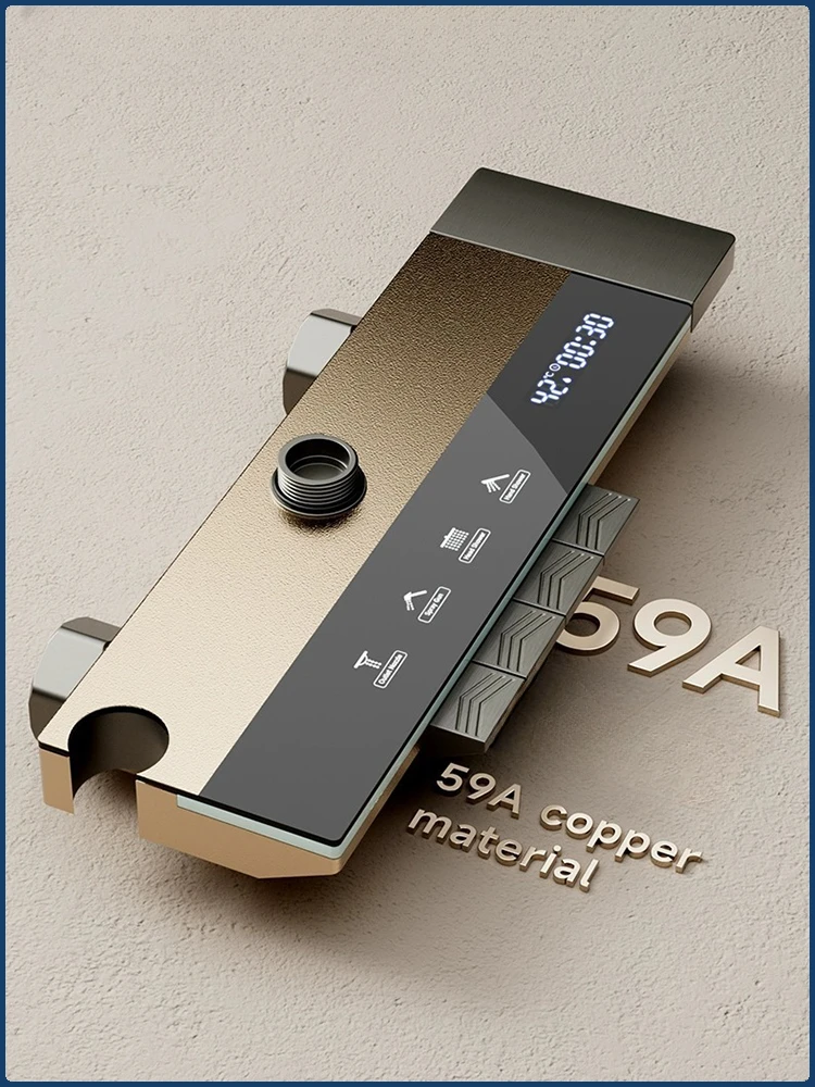 Intelligent Temperature Digital Display Shower System Wall Mount 4 Function Piano Key Rainfall Shower Faucet System for Bathroom