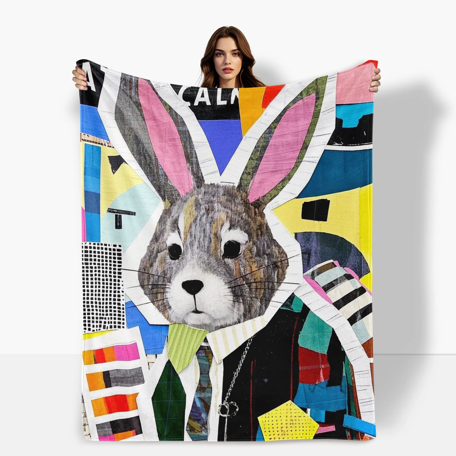 Soft And Inviting Geometric Collage Rabbit Blanket Brings Harmony And Warmth