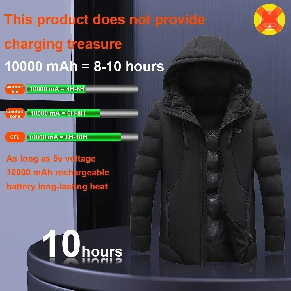 Heated jacket, 4-11 zone smart USB single and double control electric heated Coat, winter camping hiking men\'s hooded Parka 6XL