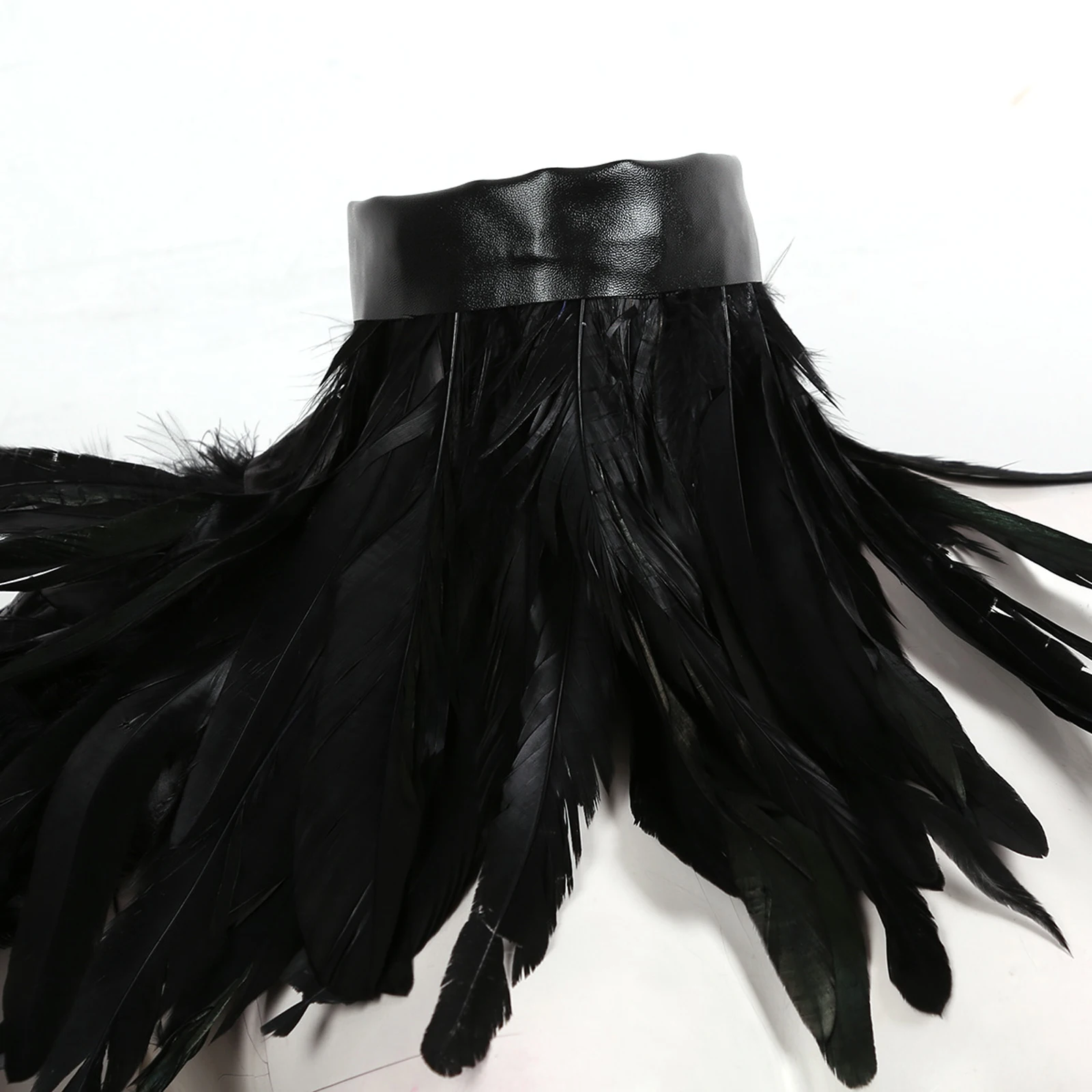 MSemis Punk Gothic Black White Feather Cape One Shoulder Shrug Shawl Wings Choker Collar Party Halloween Performance Show Decor
