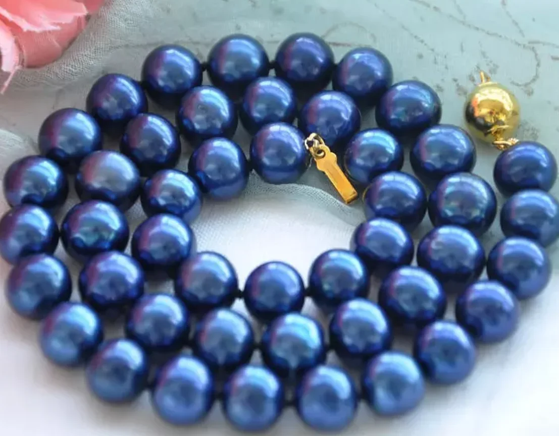 New Necklace Jewelry Long 18inch 12mm Dark Blue  Shell Pearl Necklace