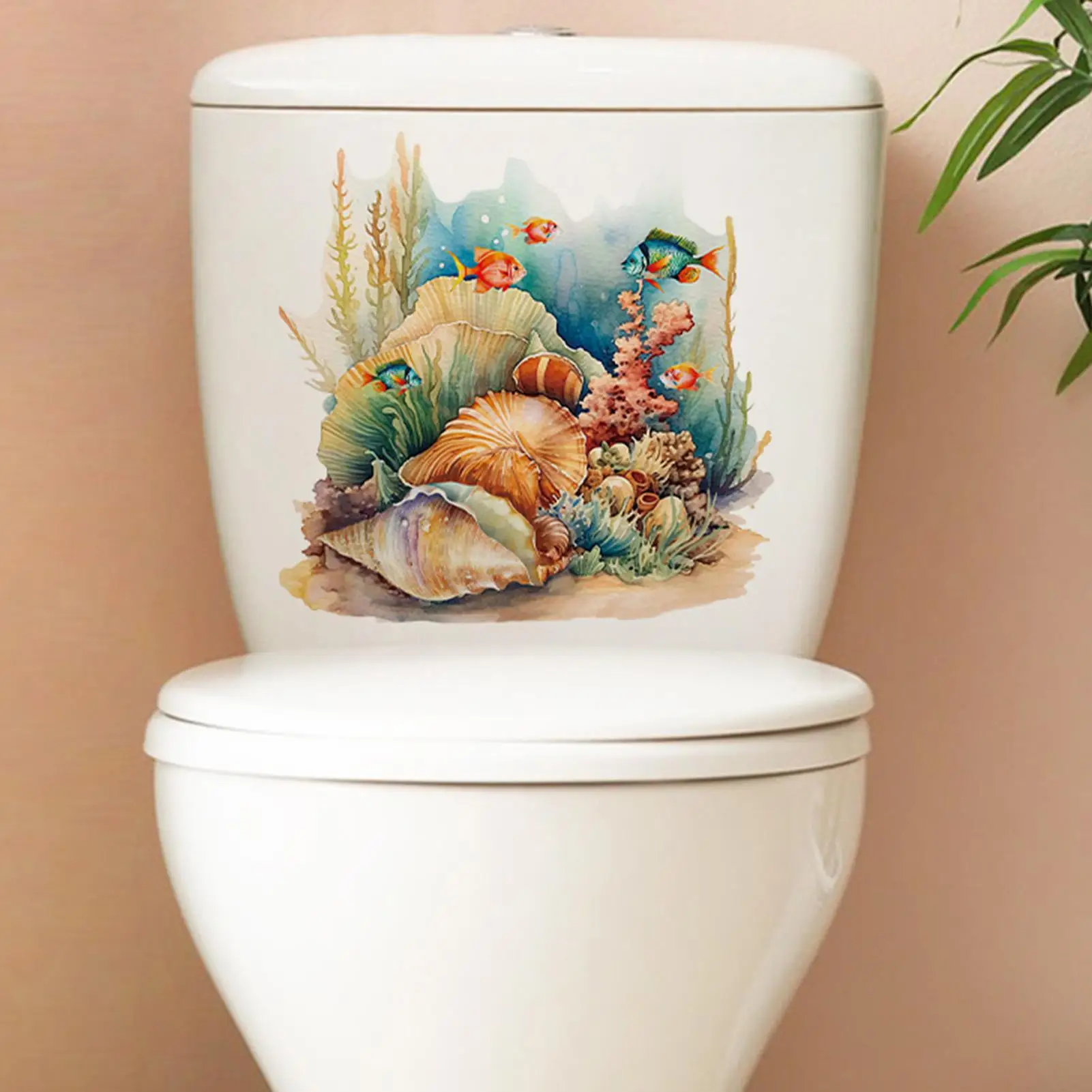 Underwater World Toilet Stickers Coral Sea Fish Conch Seahorse Toilet Lid Seat Decals Strong Back Adhesive Decoration Stickers