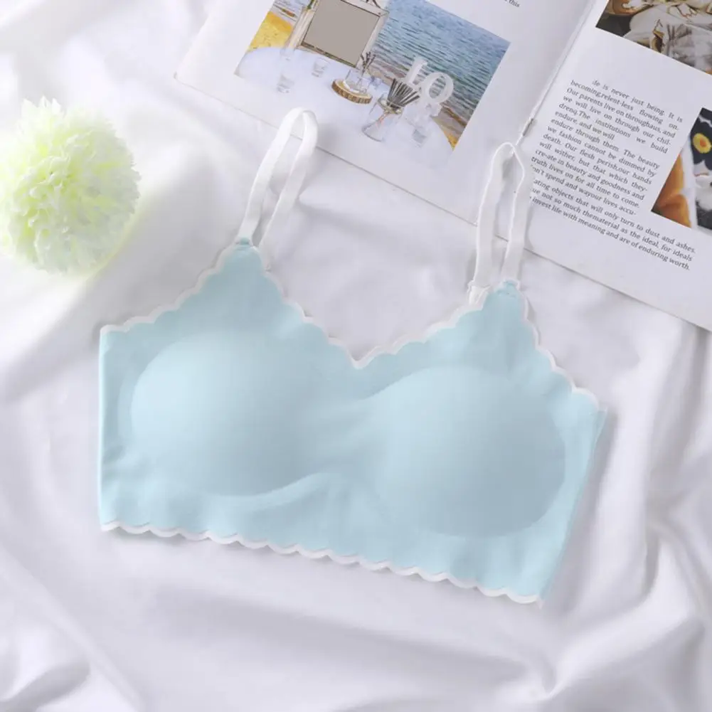 Thin Mold Cup Bra Wireless Training Bra for Teen Girls Soft Padded Breathable Sports Bra with Adjustable Straps Development