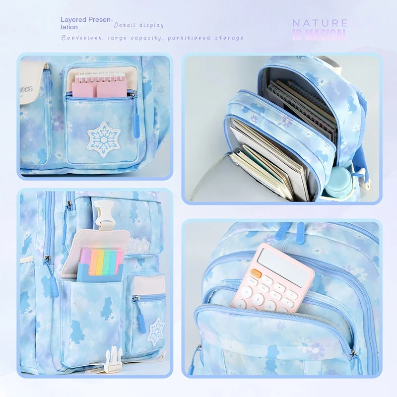 Disney New Girl Leisure School Bag Grade 3-6 Middle High Student Shoulder Orthopedic Backpack Large Capacity Light Mochilas