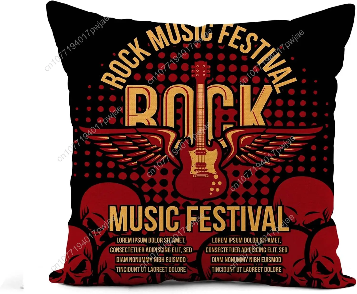 

Flax Throw Pillow Cover Band Rock Music Party Festival Roll Musical Vintage Billboard 16x16 Inches Pillowcase Home Decor Square