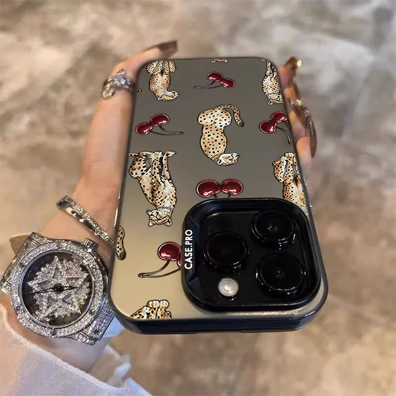 Coque de téléphone Laser Design léopard cerise, étui pour Samsung Galaxy S25 FE S24 Ultra S23 S22 Plus A56 A55 A54 A53 A36 A26 A16