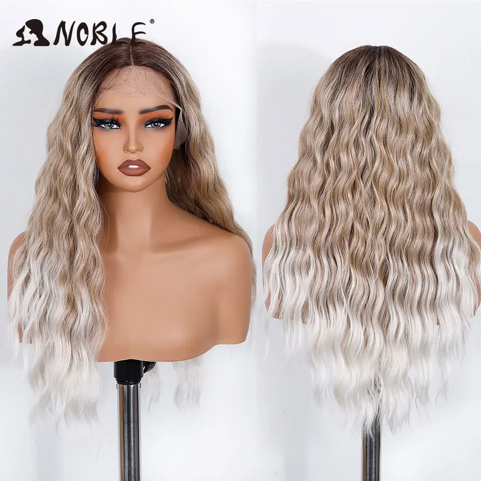 Noble Synthetic Lace Front Wig 26Inch Long Wavy Lace Part Body Wavy Lace Wig For Women Cosplay Lace Front Wig Ombre Blonde Wig