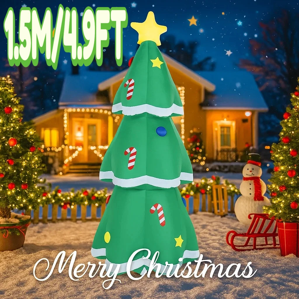 1.5 متر/4.9FT عيد الميلاد عطلة DIY الحلي نفخ شجرة ساحة زينة LED مضاءة لعبة عيد الميلاد ديكور المنزل في الهواء الطلق لوازم الهدايا