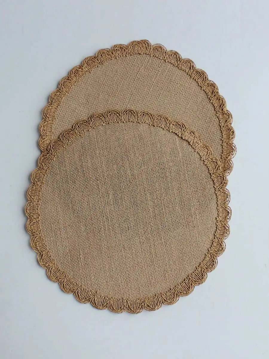 SGIAWETA-4pcs Round Linen & Burlap Placemats, Vintage Rustic Decor Round Tasseled Placemats, Pot Holders, Heat Resistant Kitchen & Dining Table Mats, Wedding Tablecloth, Home Decor, Suitable For Weddings, Parties, Family Gatherings-birthdaygift view 2