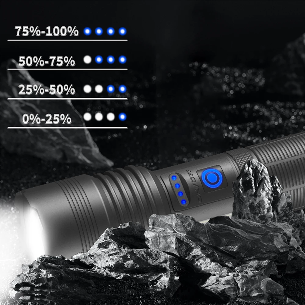 XHP70 Powerful LED Flashlight High Power Lantern TYPE-C USB Rechargeable Zoom Tactical Torch With COB Side Light Outdoor Camping