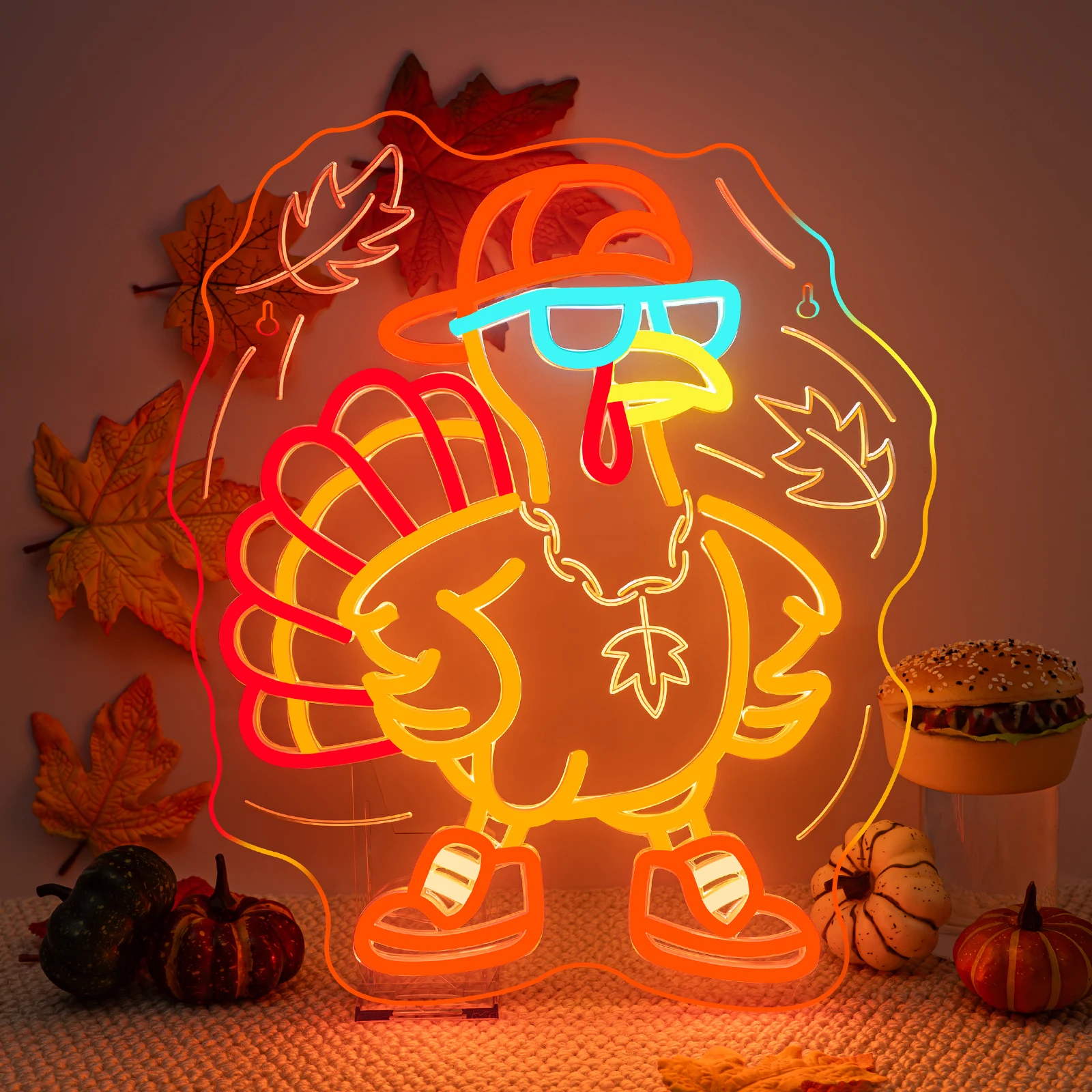 

Cool Turkey Neon Sign with Sunglasses Thanksgiving Decor Wall Light Fun LED Wall Decor for Kitchen Dining Room Bar Fall Parties