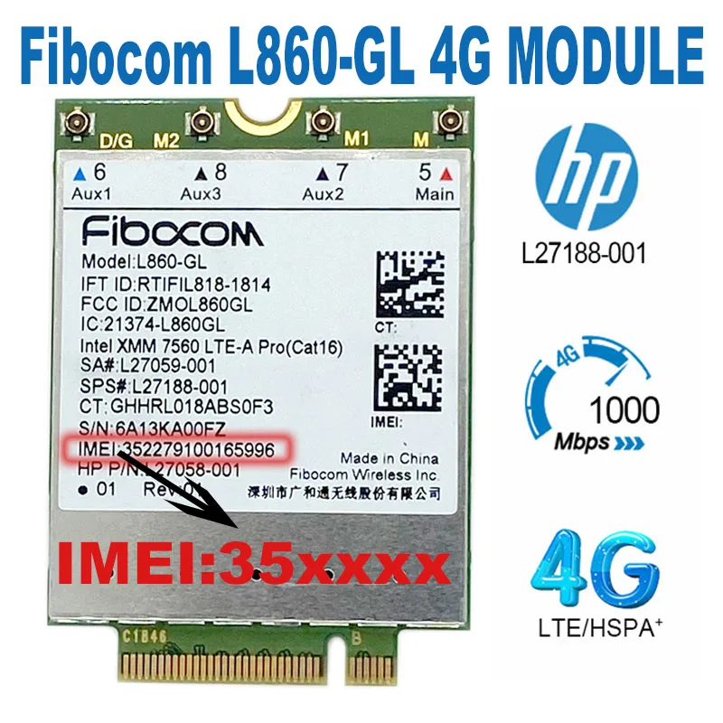 L860-GL  FDD-LTE TDD-LTE Cat16 4G Module 4G SPS # L27188-001 4G Card Card For HP Laptop L860 X360 830G6 840G5 840G6 850G6 L27188