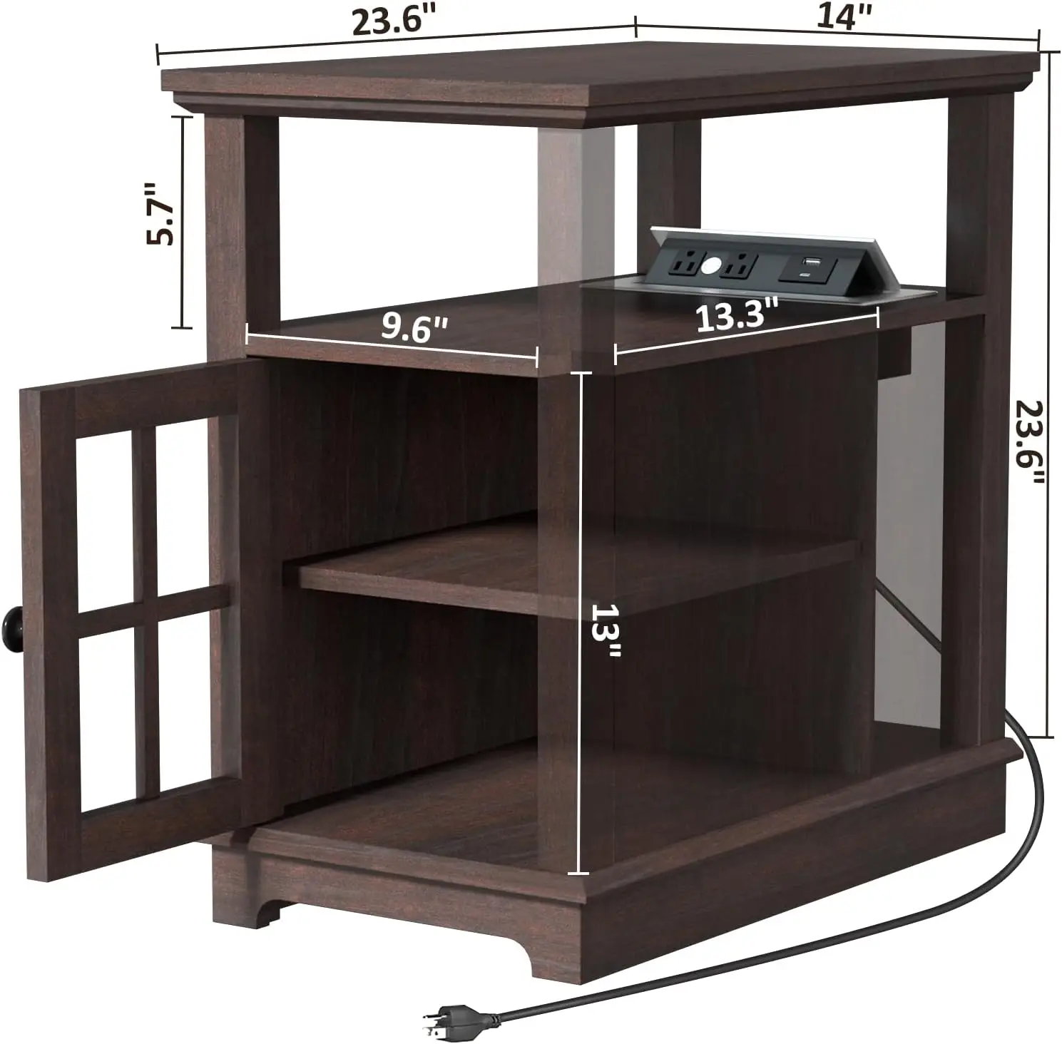 Narrow End Table with Flip Top Charging Station, Storage Side Table, Adjustable Shelf, Type-C