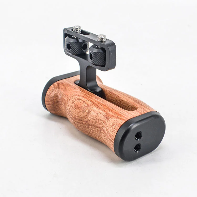 Adjustable Wooden Left/Right Hand Grip for Camera Cage – Lightweight Rig Handle Design with 1/4