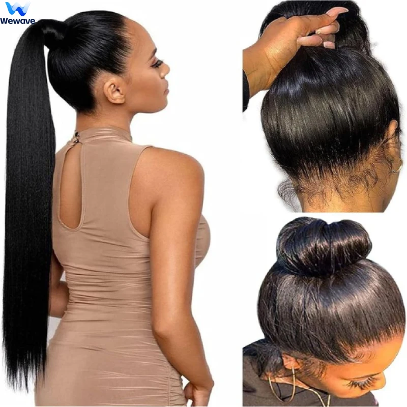 

Wewave 360 Полный парик шнурка Прямые человеческие волосы Черный парик 1b Невидимый ремешок 200% Плотность Hd Парики шнурка Отбеленные узлы