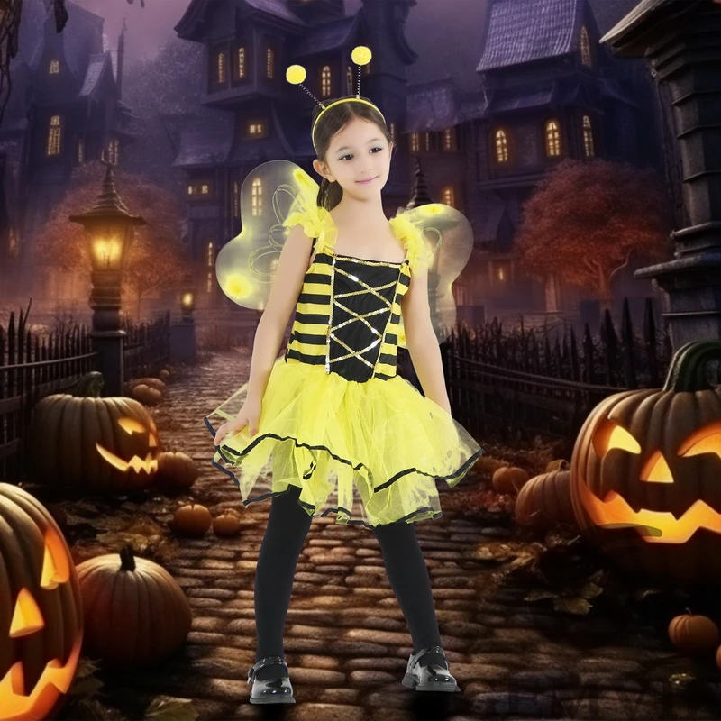 Girls Halloween Cute Ladybug Bee Fairy Elf Cosplay Costume Role Play Masquerade Dress Up with Magic Wand Headband ﻿