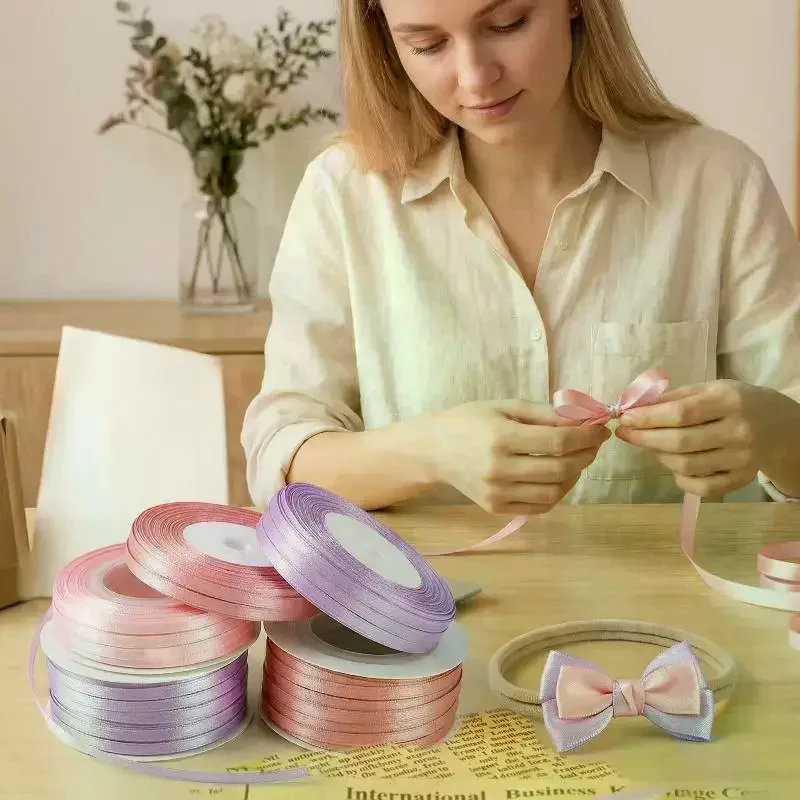 3MM Thin Ribbon Balloon 1Roll Colorful Rope Ribbon Double-Sided Ribbon Party Card Gift Decoration DIY Packaging Hair Accessories